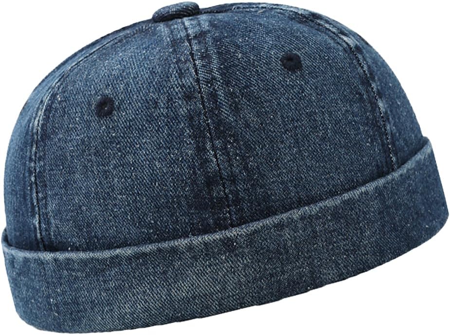 YAMEE Czapka dokerka unisex denim, bez brzegów czapka na zegarek z podwiniętym mankietem damska stylowa czapka żeglarska męska oddychająca regulowana czapka portowa damska vintage czapka zimowa damska