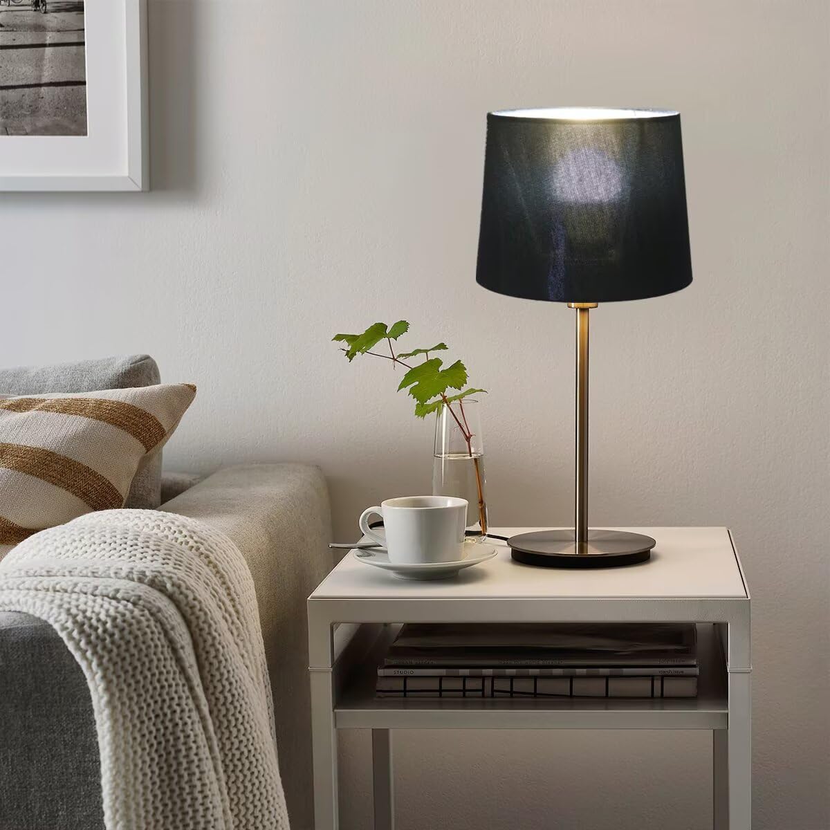 Sinta 2 Pcs 9" Modern Tapered Lamp Shade Replacement Black Fabric Simple Style Light Shade with Silver Lining for E27/E14 Table Lamp/Wall Lamp - Image 4