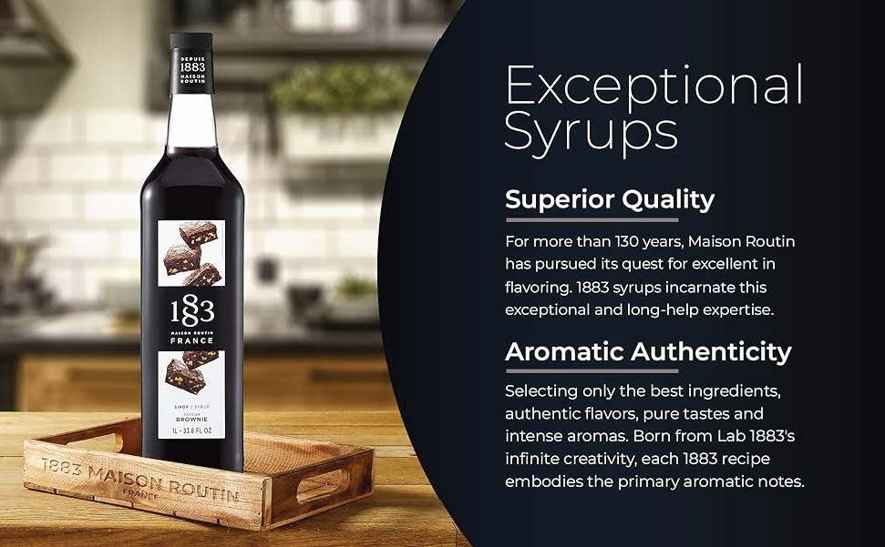 Image of 1883 Brownie Syrup for Drinks, Made in France, 1 Liter Glass Bottle