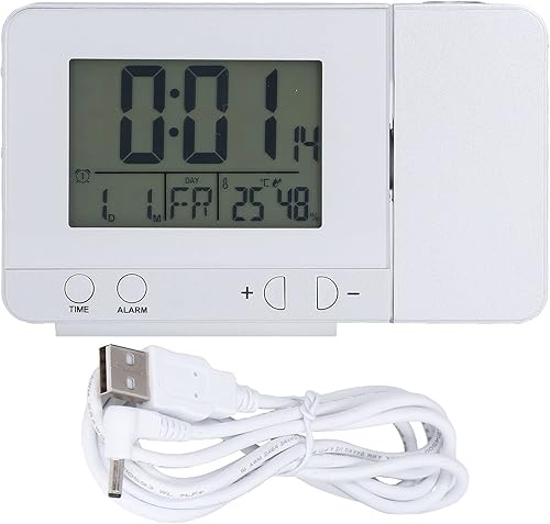Miniatura 5 de Fydun Reloj despertador de proyección retroiluminación LED USB recargable multifunción reloj con proyección de tiempo y temperatura amplia gama de
