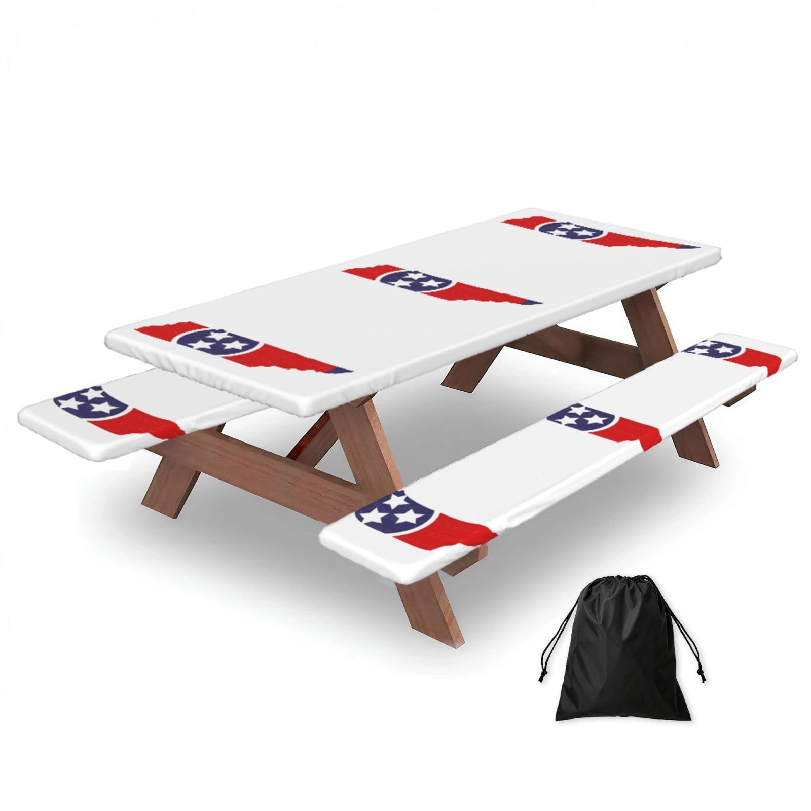 Yqxwjl Black Tennessee State Flag Map Print Camping Essentials Waterproof Camping Table And Bench Cover With Drawstring Bag 183 Cm