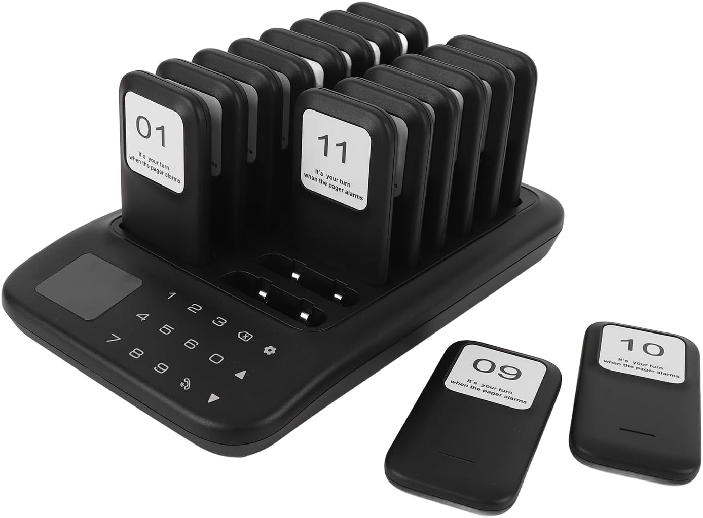 Restaurant Pager System, Pagers for Restaurants, 1640ft Range, Buzzer Flash Vibration, 16 Pagers for Food Truck, Bars, Food Court (Black)