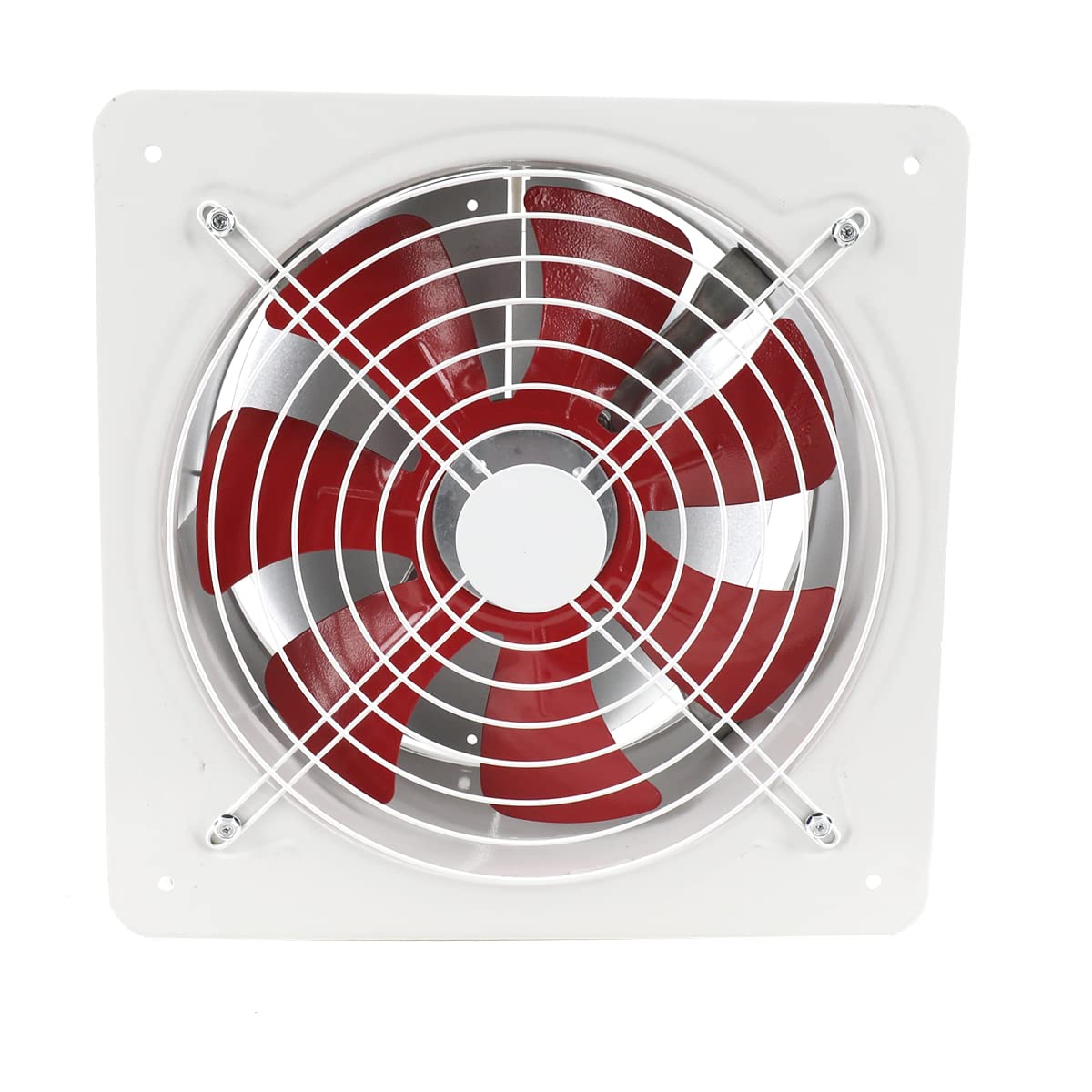 Ventilateur axial 220 V 12" 300 mm Ventilateur axial Ventilateur d'extraction d'air de cuisine Ventilateur mural en métal industriel pour salle de bain garage Pales blanches et rouges 2650 m³/h