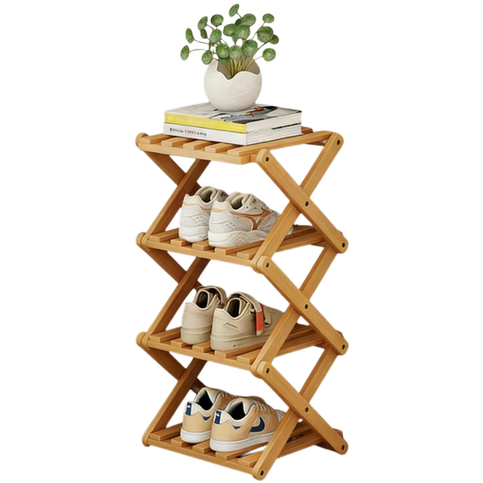 Étagère à chaussures en bambou design naturel pour chambre et salon