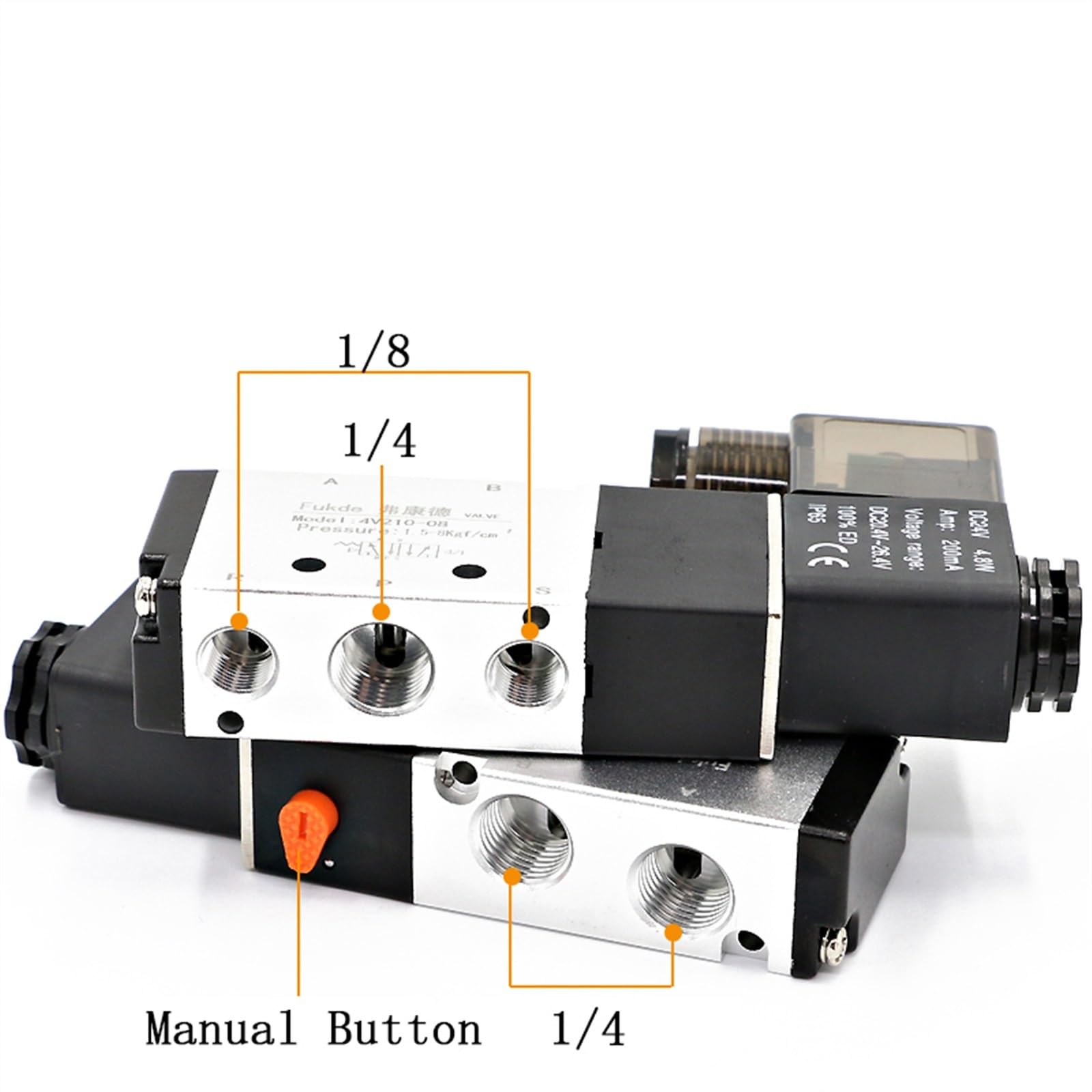 Válvula Solenoide eléctrica neumática 4V210-08 válvula magnética de Gas y aire, Control de 5 vías y 2 posiciones, 12V, 24V, 220V, voltios de bobina(12V DC)