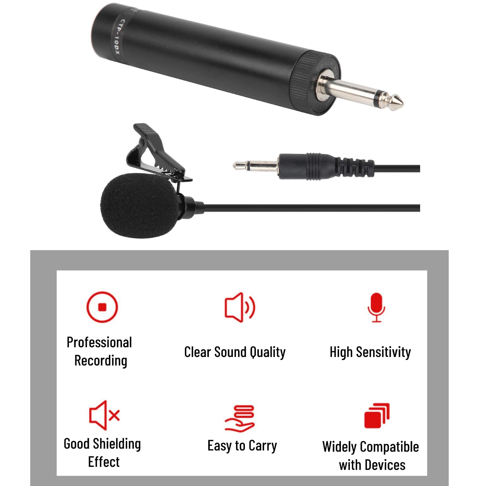 LiebeWH Microfono Lavalier, Sassofono a Bavero con Filo Accessori per Strumenti Musicali Professionali con Cappuccio in Schiuma, per il Collegamento di Amplificatori, Mixer(10meters)