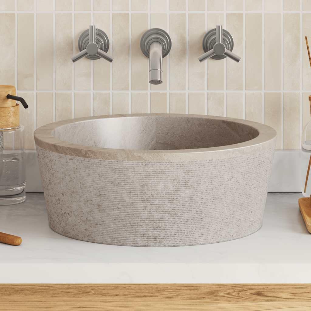 vidaXL Lavabo Lavamanos Inodoro Aseo Cuarto de Baño Cuenca Fregadero Hogar Casa Muebles Mobiliario Decoración Elegante Gris Mármol Ø40x15 cm
