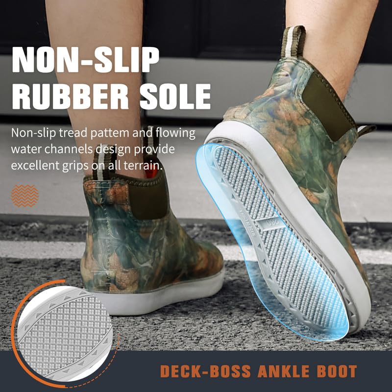 Image of Mens Deck Boots, Saltwater Fishing Booties Rubber Waterproof Ankle Rain Boots, High-performance Footwear Chelsea Boots for Gardening Fishing Boating Camping Sailing