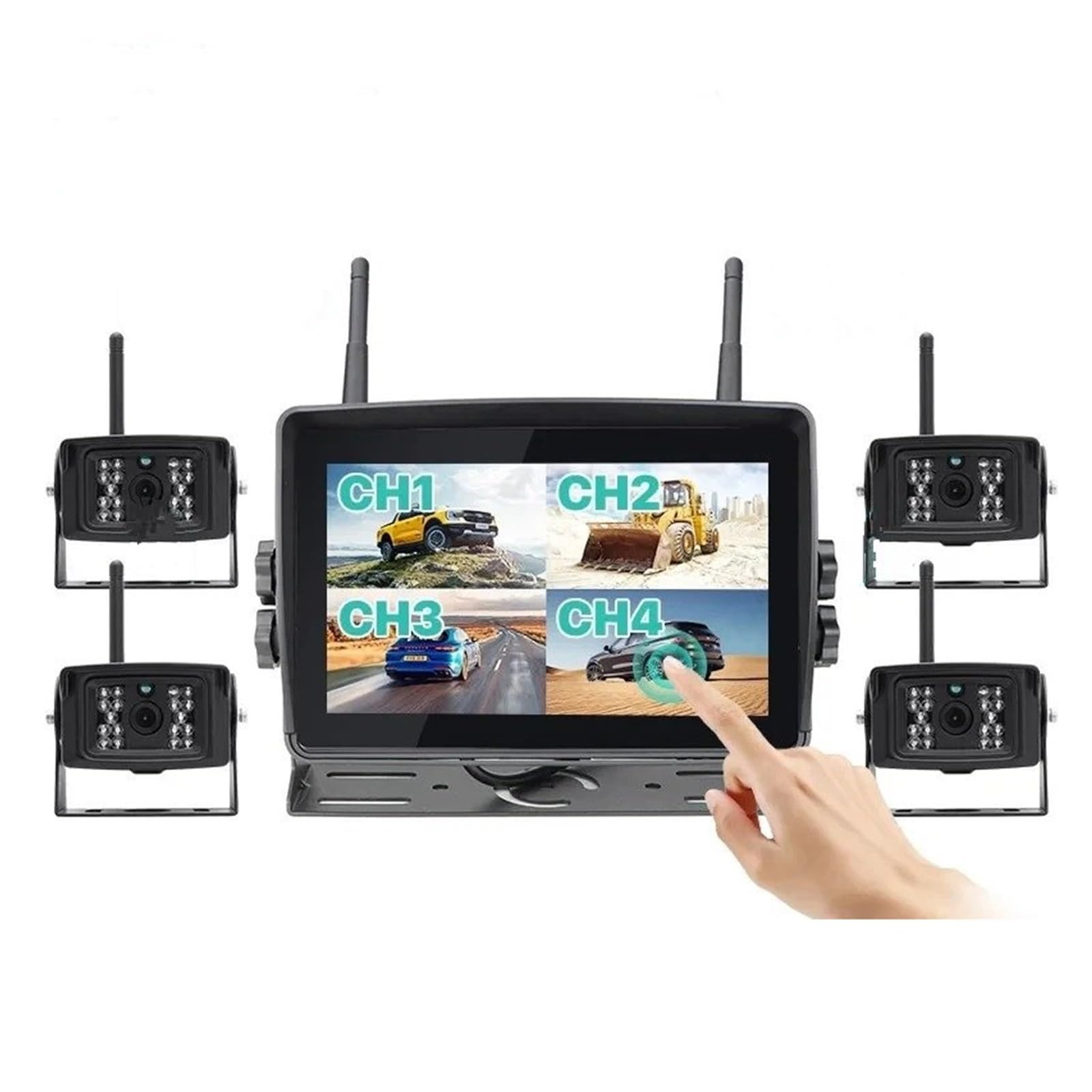 Kamera cofania, ekran dotykowy, bezprzewodowa, 18 cm, cyfrowy rejestrator AHD, kamera cofania, noktowizor, kamera cofania, 4-kanałowy monitor WiFi, zamiennik do ciężarówki, przyczepy autobusowej