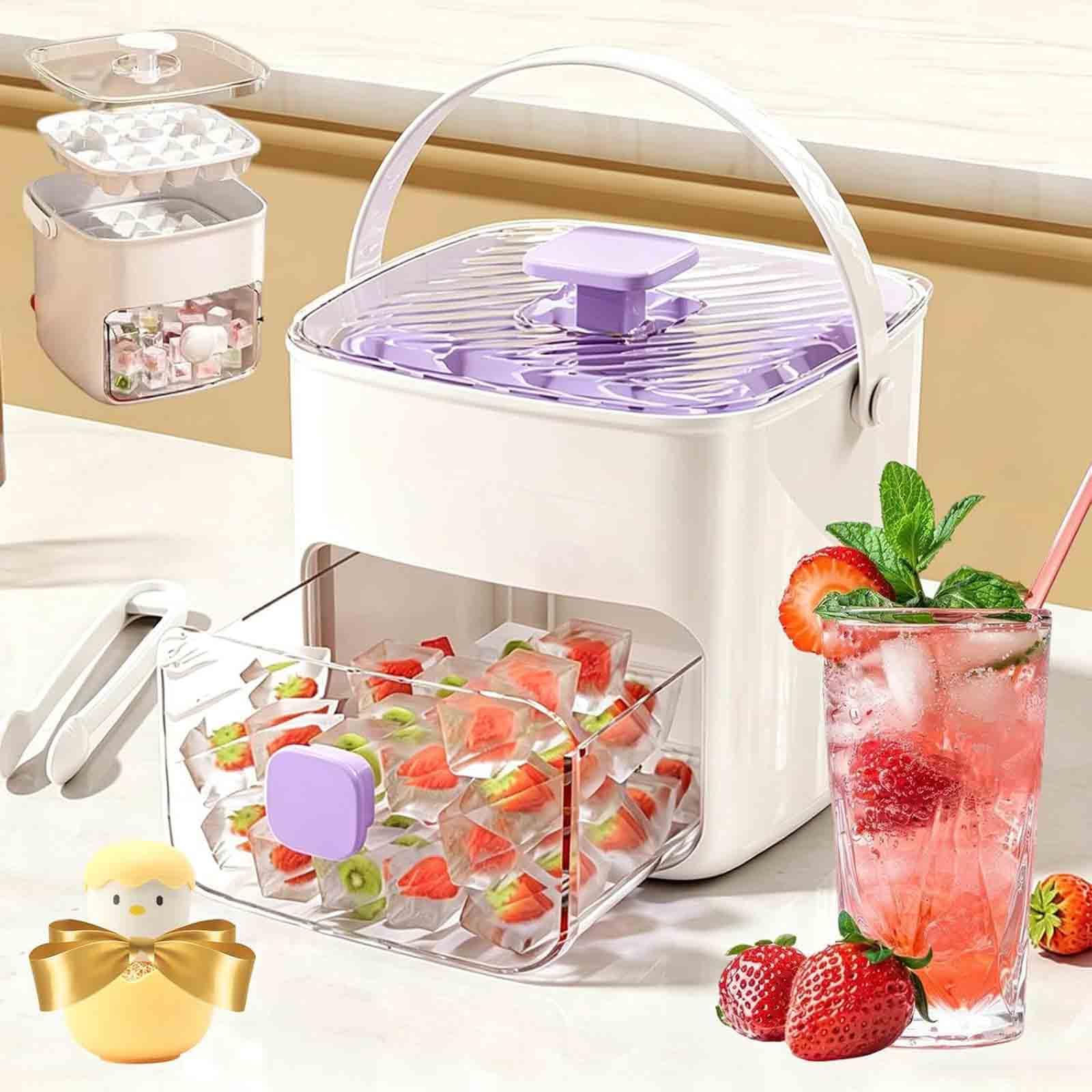 Fabricante de hielo portátil, con tapa y caja de almacenamiento 48 cubos, con tapa de fácil presión, manejado en la bandeja del cubo de hielo del tipo de la prensa de doble capa, libera fácilmente los