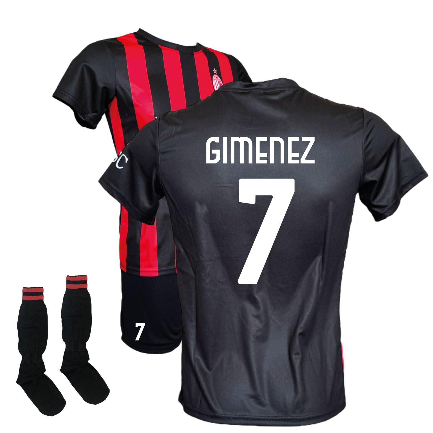 ACM 1899 Completo Gimenez 7 Maglia Pantaloncini Neri e Calzettoni, Replica Ufficiale 2025/2026, Rossonera a Strisce, Adulto e Bambino
