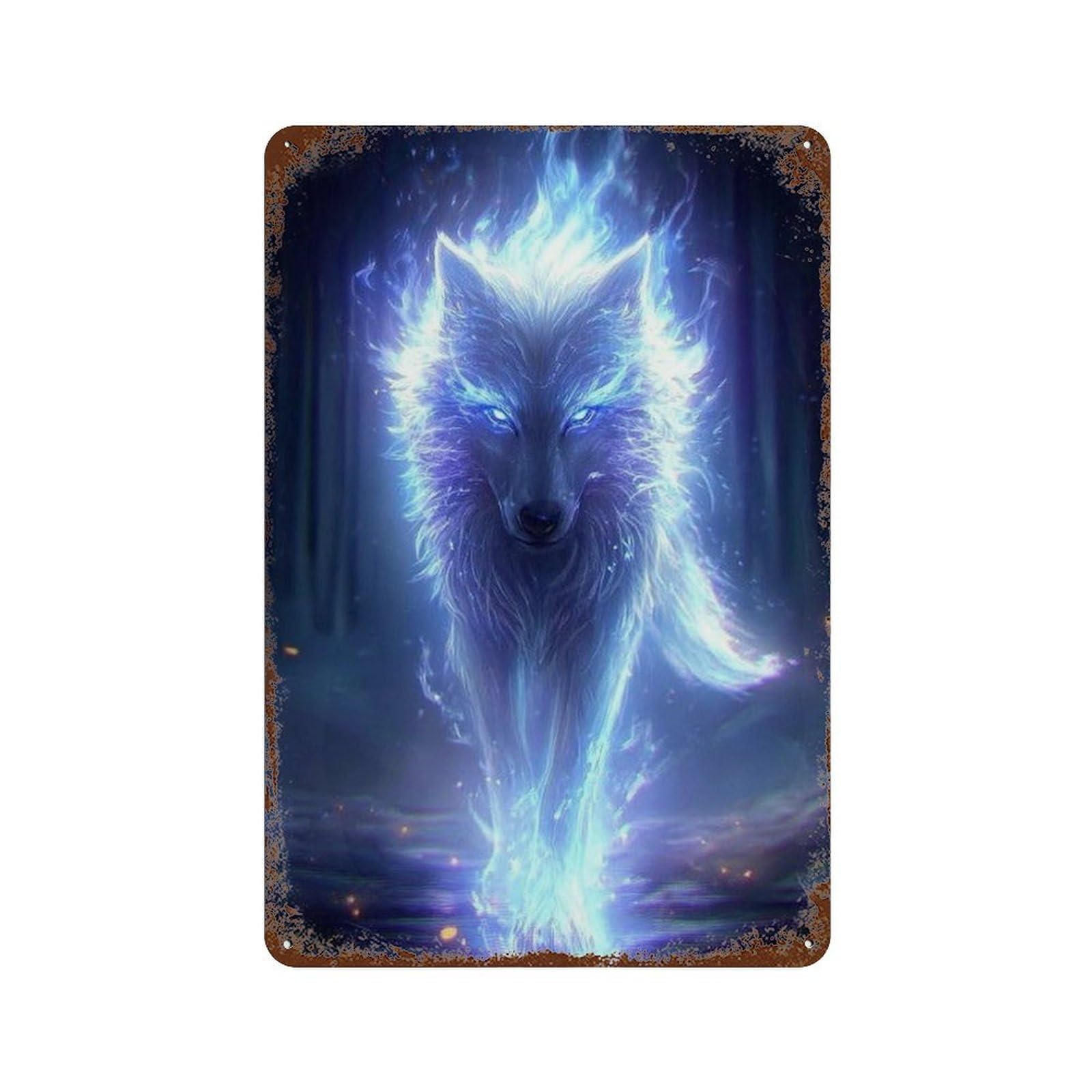 Weathered Tin Sign Electric Wolf Spirit 11.8"x7.9", Novelty Wall Decor for Basement, Hobby Room And Garage Decor