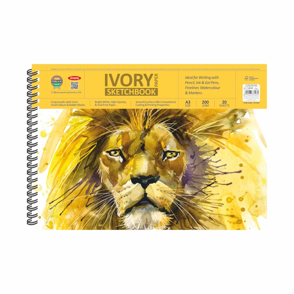 Anupam Ivory Sketch Book A3 Size Spiral-Bound Sketchpad Acid Free Paper 180 GSM (20 Sheets, 40 Pages) (B0BV296D57) Amazon Price History, Amazon Price Tracker
