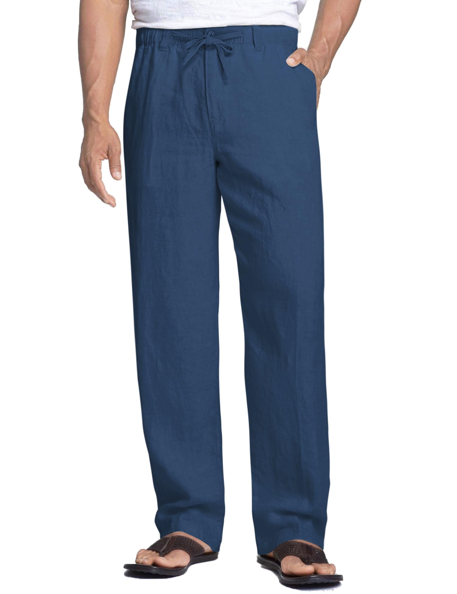 COOFANDY Herren Leinenhose mit Kordelzug Leicht Sommerhose Freizeithose Einfarbig Hose Lang für Männer Strandhose Urlaub Alltag