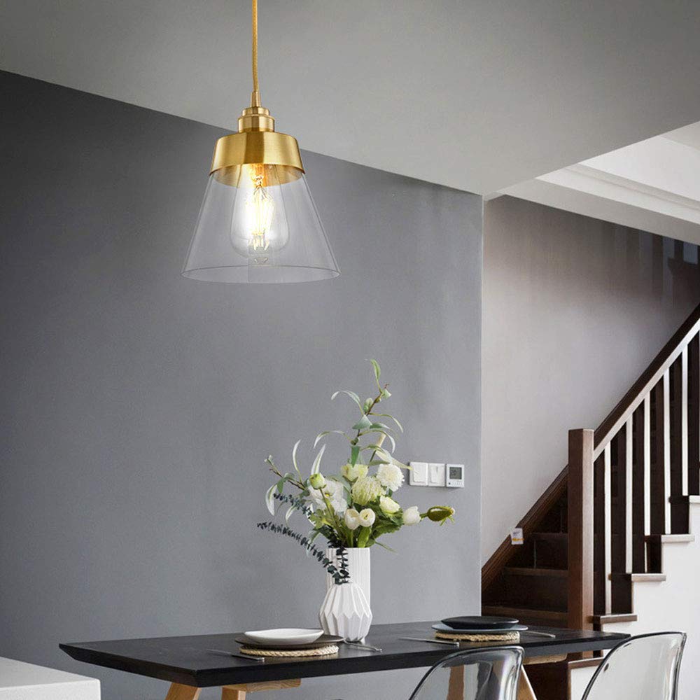Luz, Lámpara colgante Moderna de vidrio Transparente de One Light, accesorios ajustables, lámpara colgante contemporánea, Luces de techo de montaje Semi empotrado