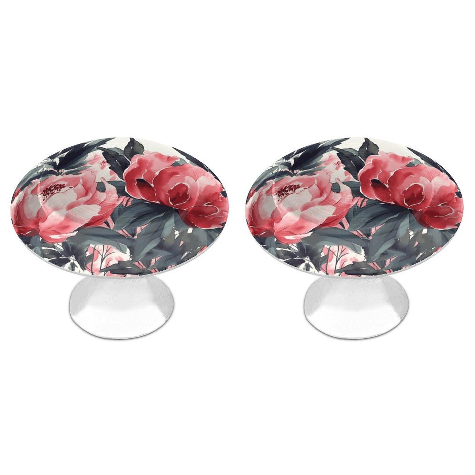 FekiLoot Peonies Spring Cabinet Knob 2 Pack Mini Round Drawer Pulls Stainless Steel Dresser Drawer Knobs Kitchen Drawer Hardware for Bathroom Dresser Closet Door Knobs