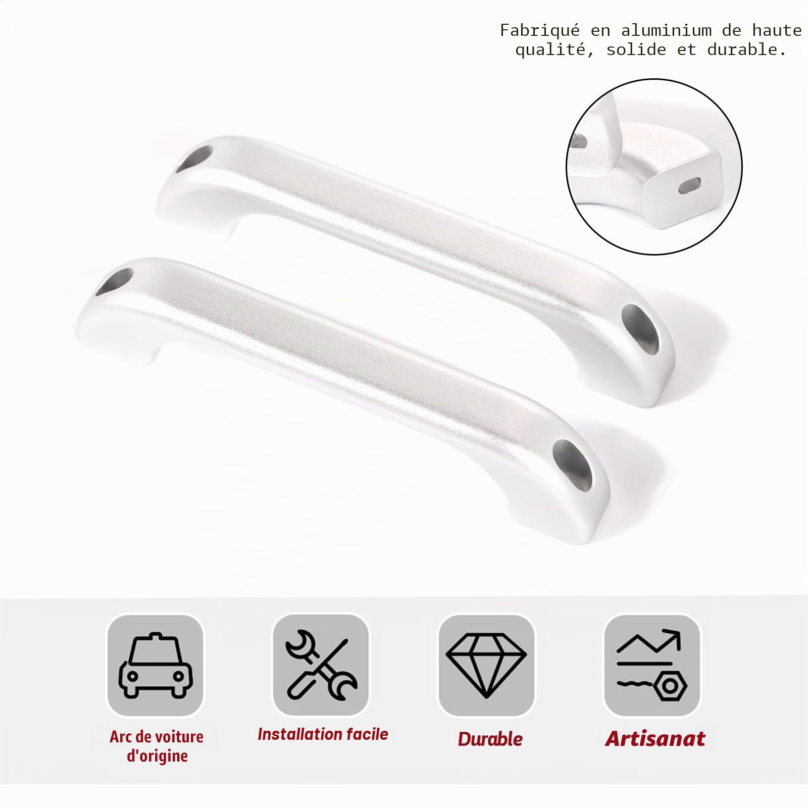 Lot de 2 accessoires de poignée en alliage d'aluminium argenté mat pour Defender 110 90