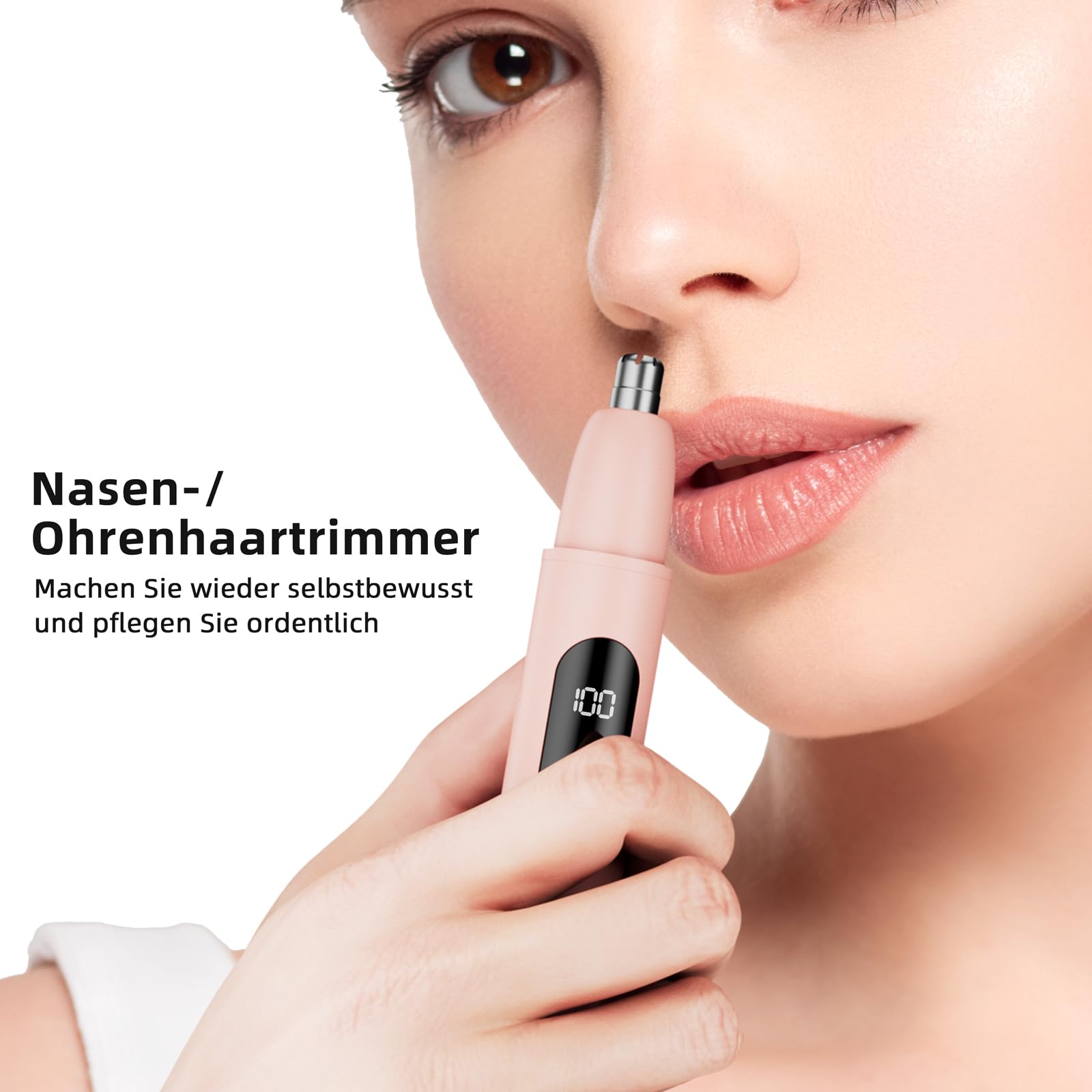 Nasenhaartrimmer, wiederaufladbare kabellose Ohr Augenbrauen Trimmen Werkzeug Dual-Edge-Klingen Rasierapparat einfache Reinigung mit Anzeigelampe für Mann Frau (Rosa)