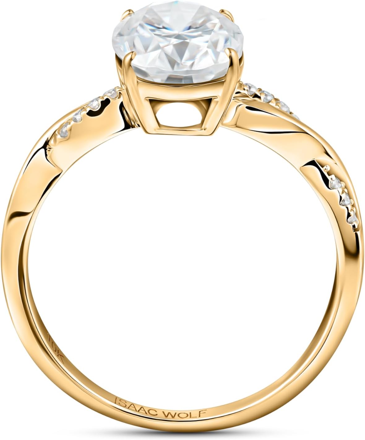 ISAAC WOLF 10k Gold 2 Carats Twisted Vine Ring Oval Cut VS1 Moissanite Rings