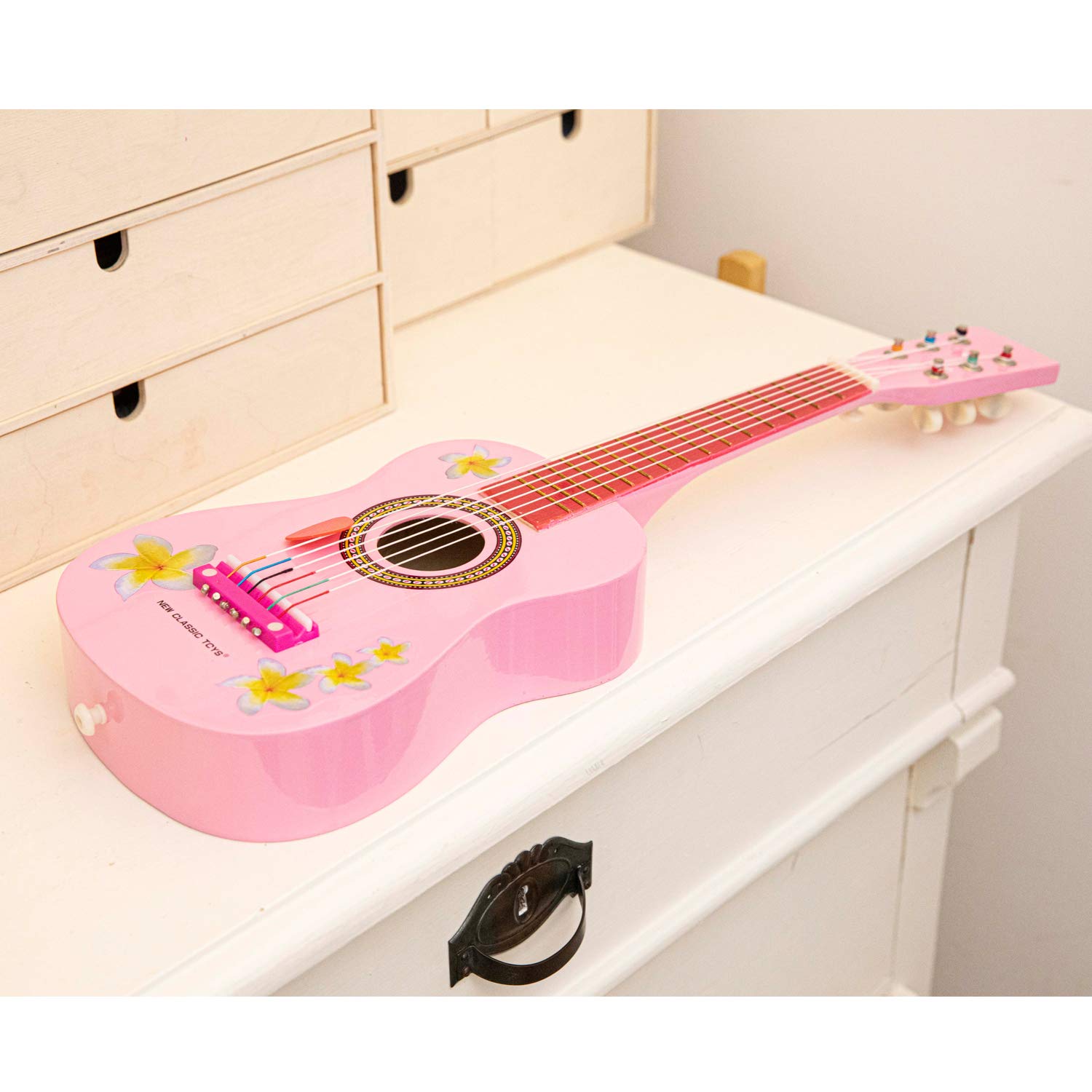 New Classic Toys Toys-10348 Guitarra para niños (NCT-0348) (Importado), Color rosa con Notas Musicales