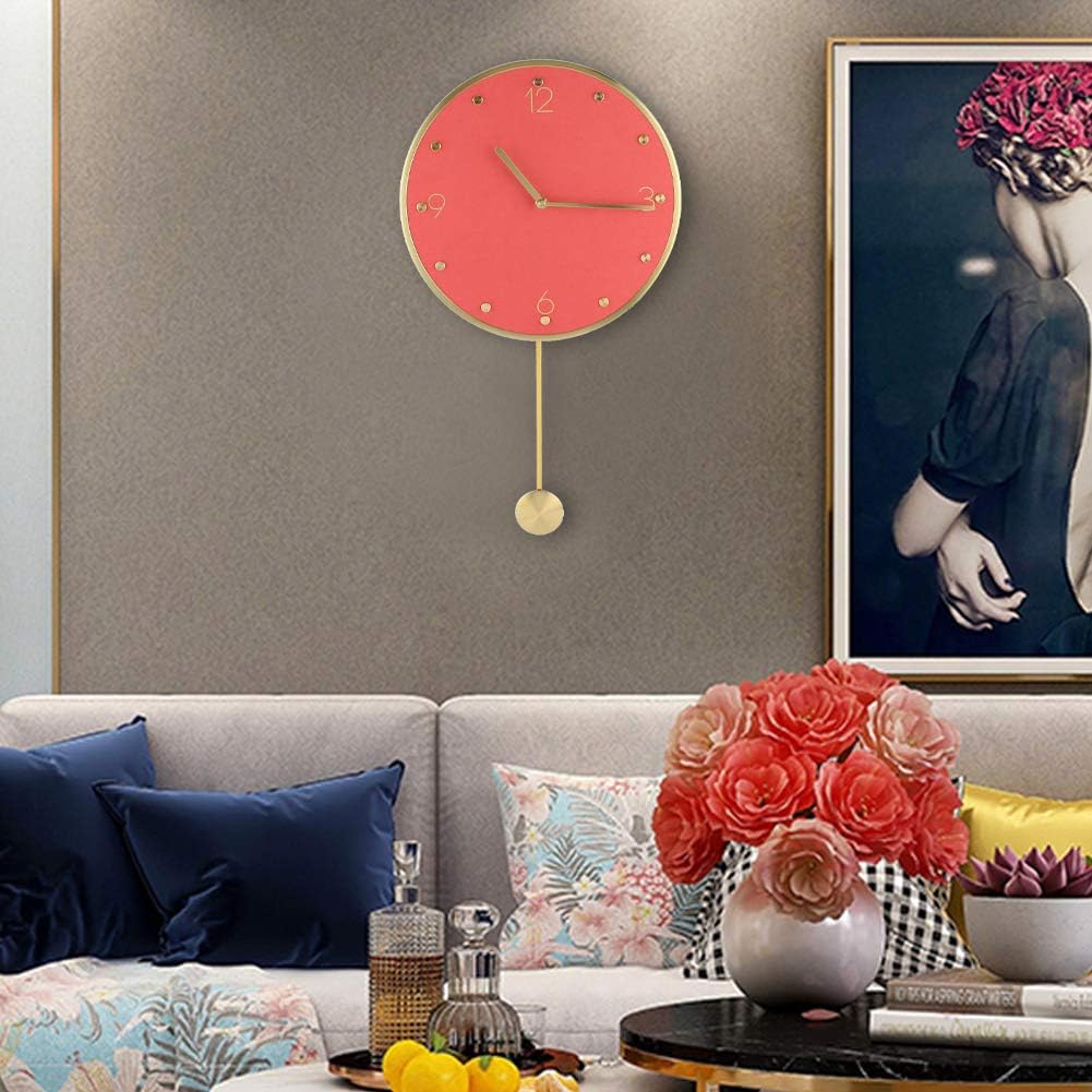 Pendulum Wall Clock Modern Swing Clock Large Wall Clocks for Living Room Battery Operated Silent Pendulum Clocks for Living Room Decor Home Bedroom Office(red)