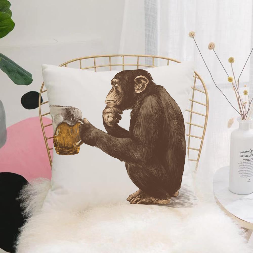 Hyosxw Monkey Sitting On His Haunches With A Though - A5 Cushion Cover,Throw Pillow Case Home Decorative For Living Room Bedroom Sofa Chair 18X18 Inch,Monkey Sitting On His Haunches With A Thoughtful Look And Holding In Its Paws A,Pillowcase 45X45cm