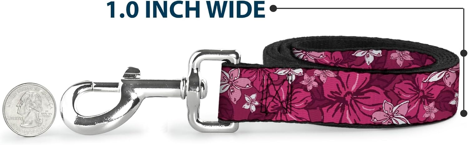 Buckle-Down Pet Leash - Hibiscus Collage Pink Shades - 6 Feet Long - 1.5" Wide