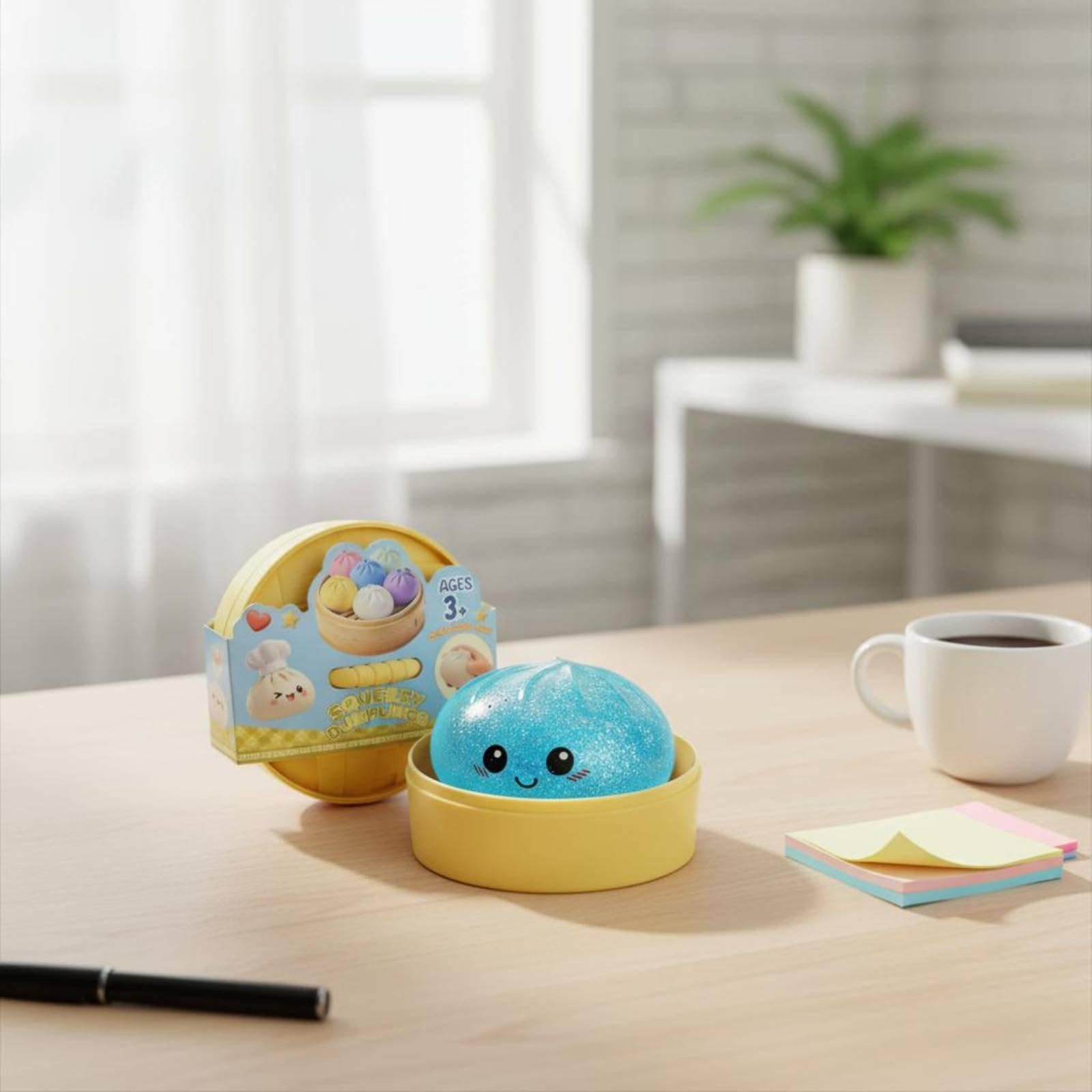 9 Pieces Slow Return Bun Glitter Filled Bun Tension Release for Desk, Office, Travel Yellow-image-36