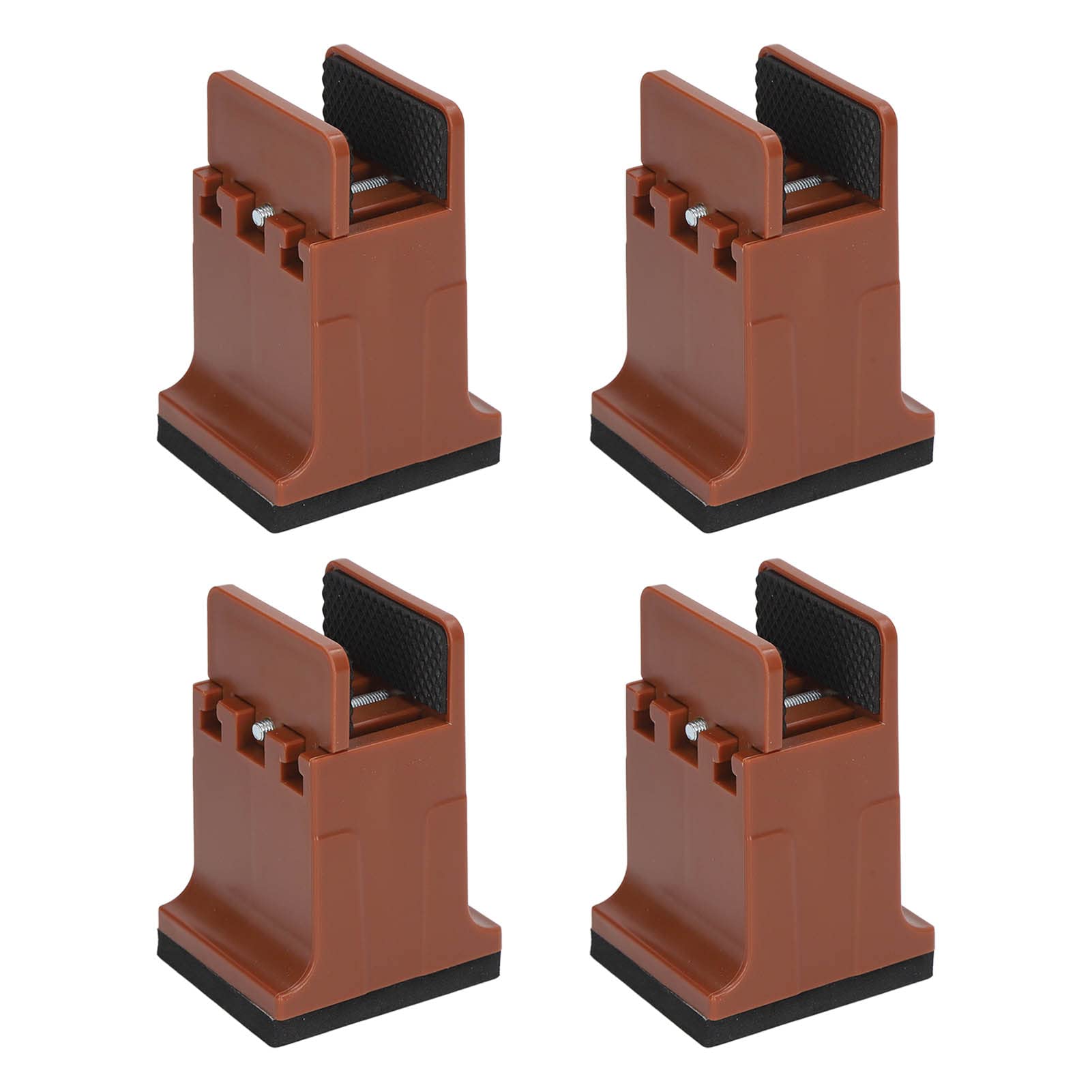 Lyrlody Raised Bed Blocks, 4pcs Adjustable Furniture Risers with Screw Clamp, Rubber, Brown, for Cabinet Sofa Table Desk Feet Lifting