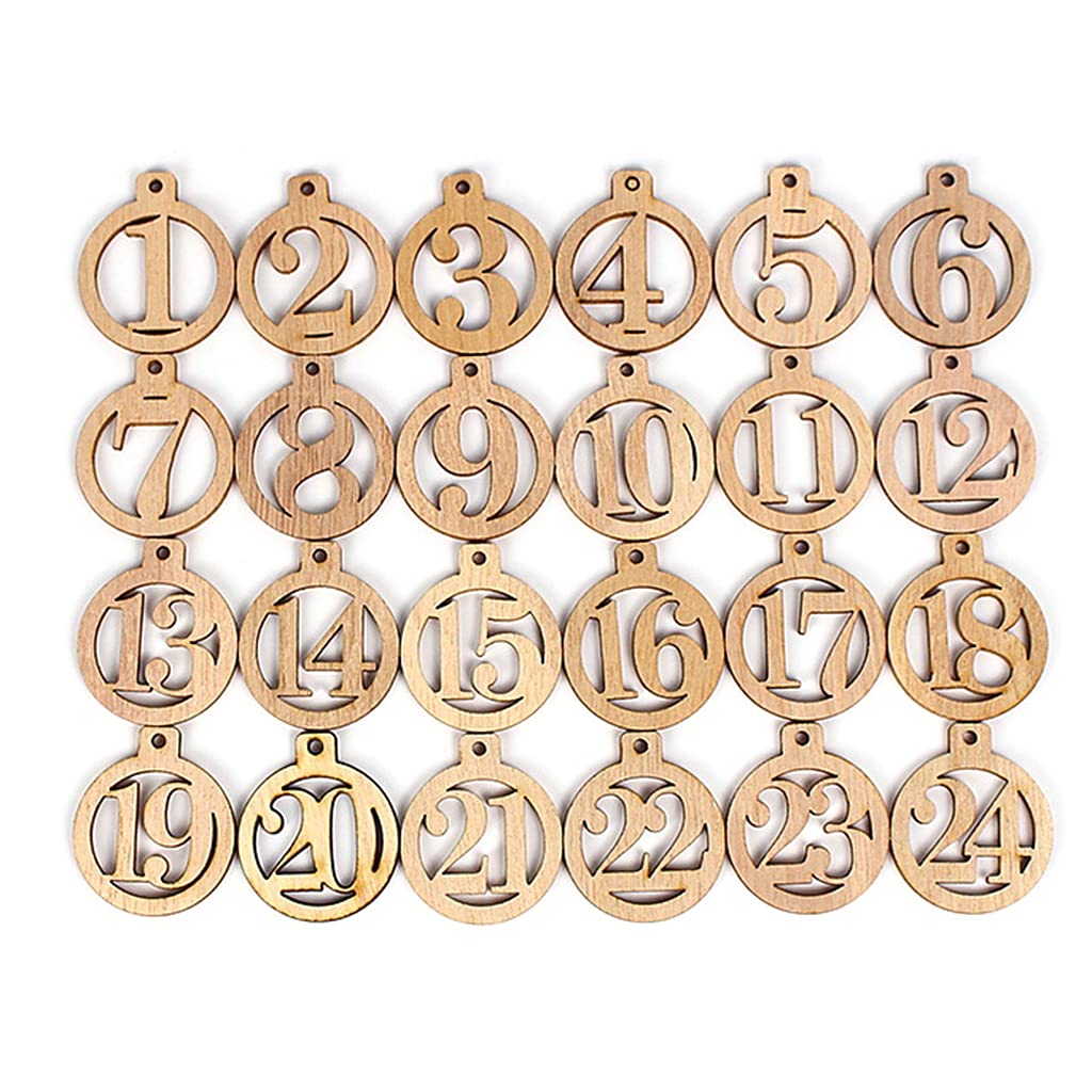 Buxuaaaa Creative Christmas Digital Hanging Tag 24 Sets Used for Wedding Birthday Christmas Travel Commemoration Hanging Tags Labels Wood with String Decor