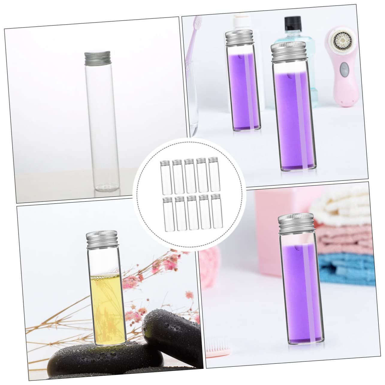 KICHOUSE 10pcs Glass Bottle Travel Accessories Tube Empty Bottles Laboratory Test Tube Sample Bottles Essential Oil Bottles Test Tubes Lab Test Tube Candy Jar Makeup Bottles Aluminum Silver