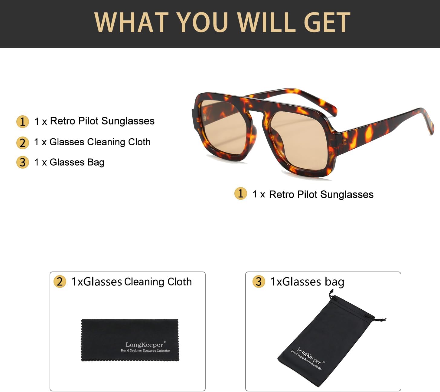 Long Keeper Retro Square Pilot Sunglasses for Women Men Aviation Square Sun Glasses Flat Top Rectangle 70s Vintage Shades - Image 7