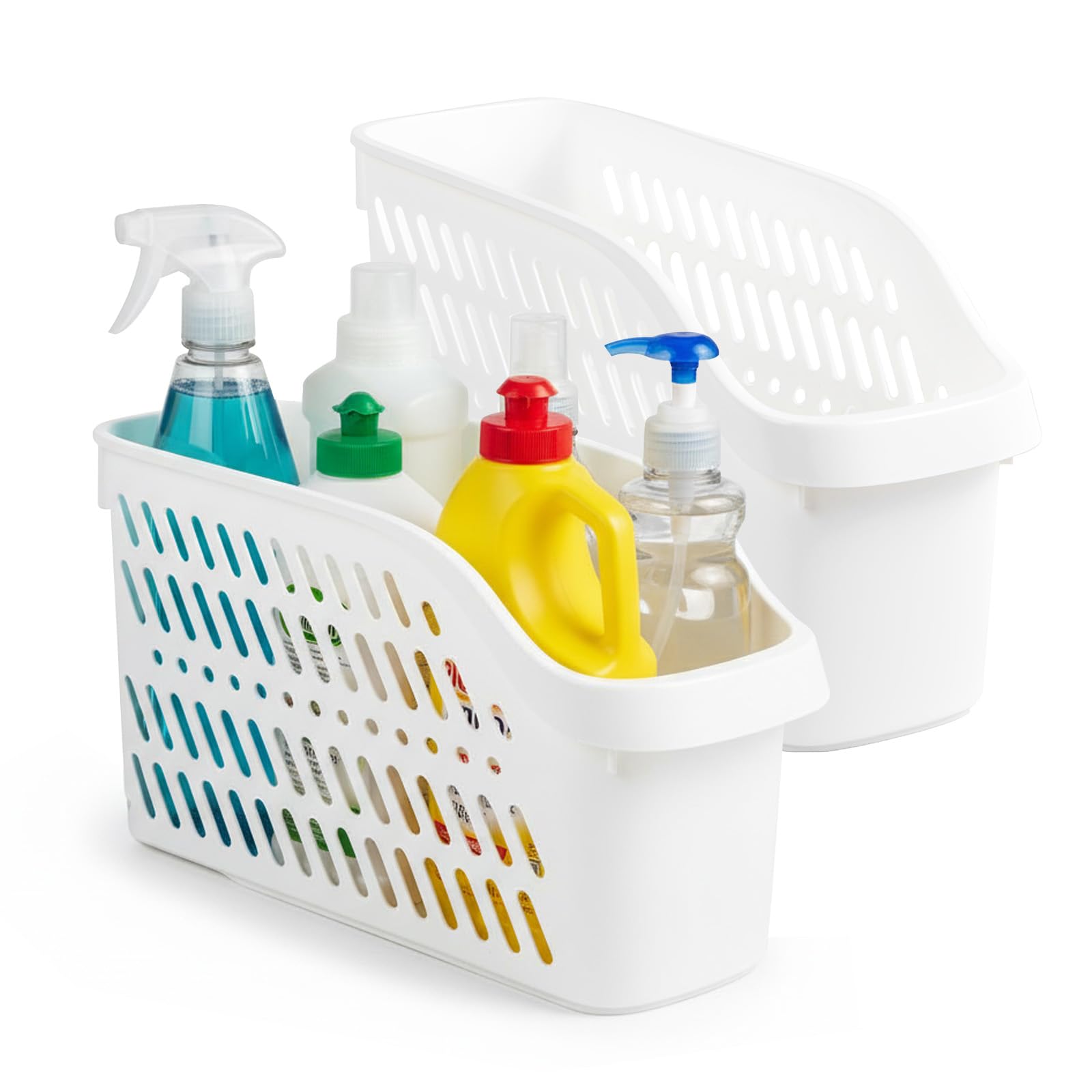 2 Pack Under Sink Storage Kitchen Organiser with Wheels, Pull Out Under Sink Organiser, Multi-Purpose Plastic Organizer Kitchen for Bathroom Cabinet Drawers Desktop (White)