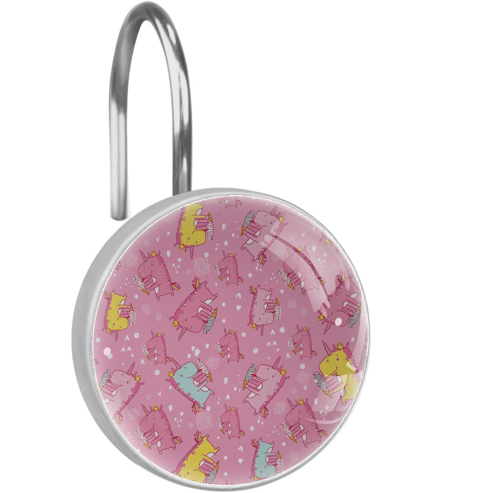 Rideau de douche licorne rose : lot de 12 crochets déco salle de bain