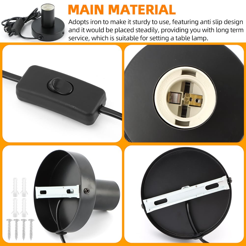2 Pack E26 E27 Lamp Base with 6ft Cord, Metal Light Socket | On/Off Switch, Desktop & Wall Mount, US Plug, For Bedroom Office Party Lighting