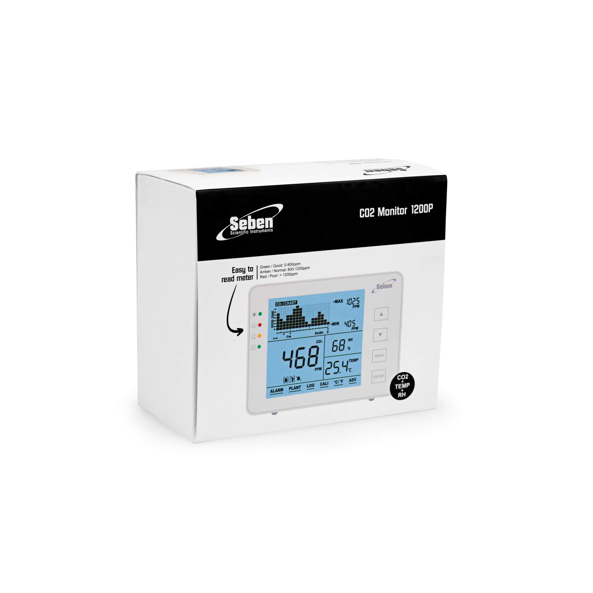 Seben 1200P W Compteur et moniteur de CO2 avec feu de circulation, alarme acoustique, enregistreur de données pour la mesure de la qualité de l'air