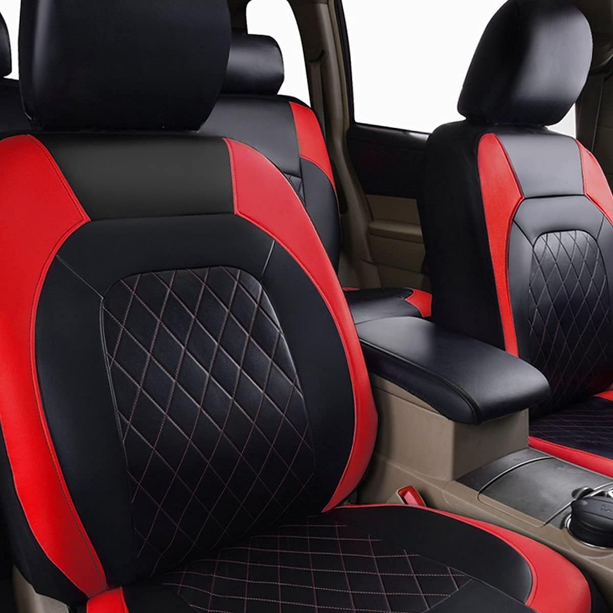 Protector de Asiento de Cuero PU para acia Sandero Stepway 3.Gen 2.Gen 2012-2026，Fundas de Siento para Coche Lmpermeables Fundas de Asientos,Red