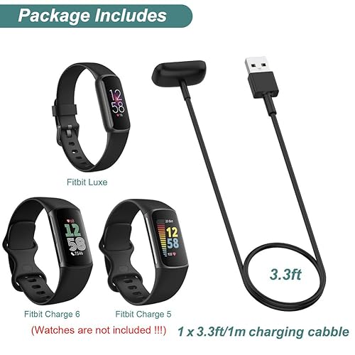 Miniatura 7 de Kissmart Cargador para Fitbit Luxe y Fitbit Charge 5, cable de carga de repuesto para Fitbit Charge 5 y Fitbit Luxe 3.3 pies3.3ft (1)
