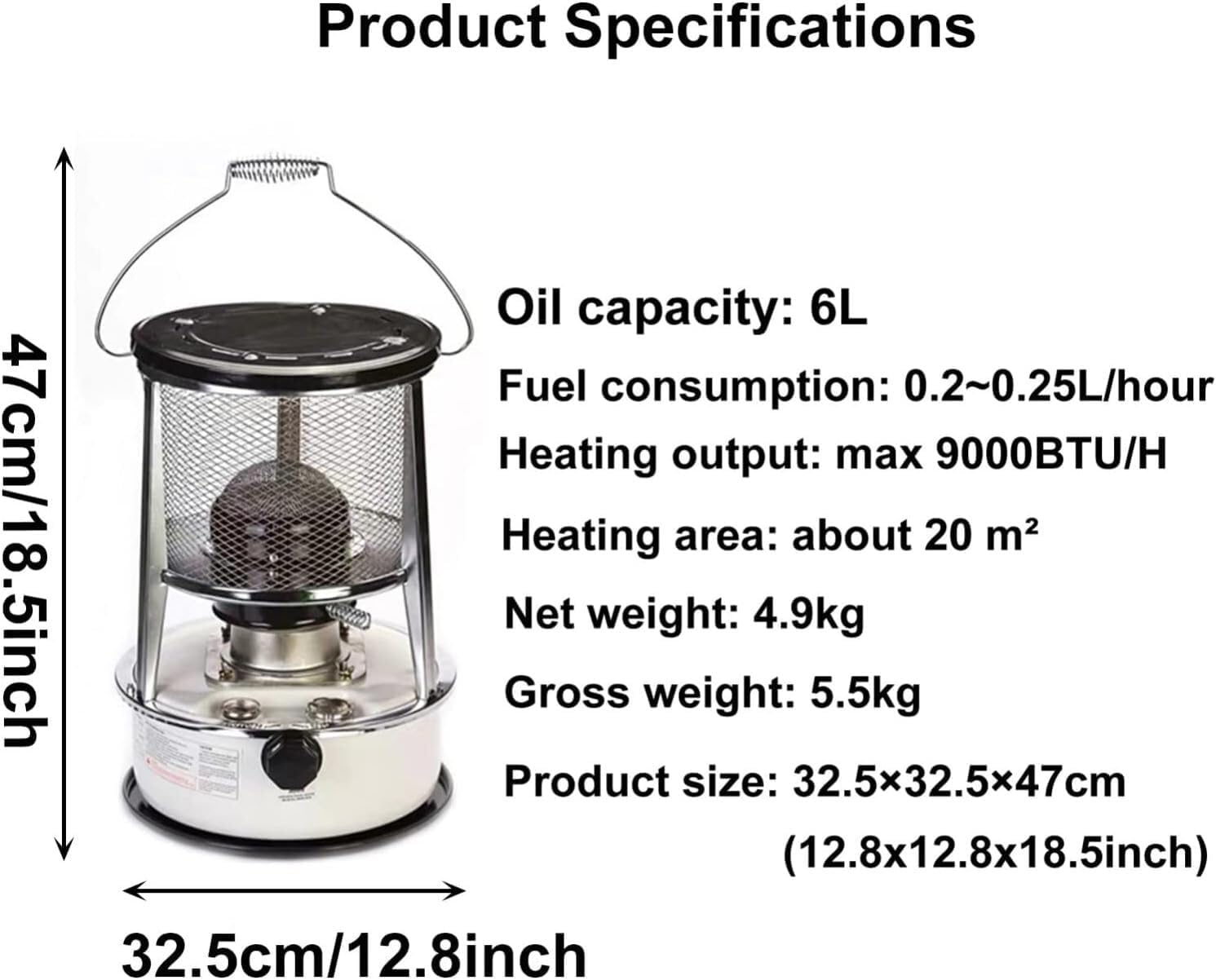 Kerosene Heaters For Indoor, 9000 BTU/H Kerosene Stove Heater,6L Portable Convection Kerosene Heater,Non Electric Heaters