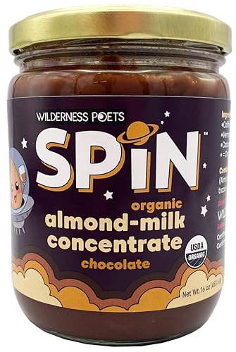 Wilderness Poets SPiN, concentrado de leche de almendras orgánica (chocolate) 28 porciones Haz leche de almendras de chocolate o crema sin lácteos