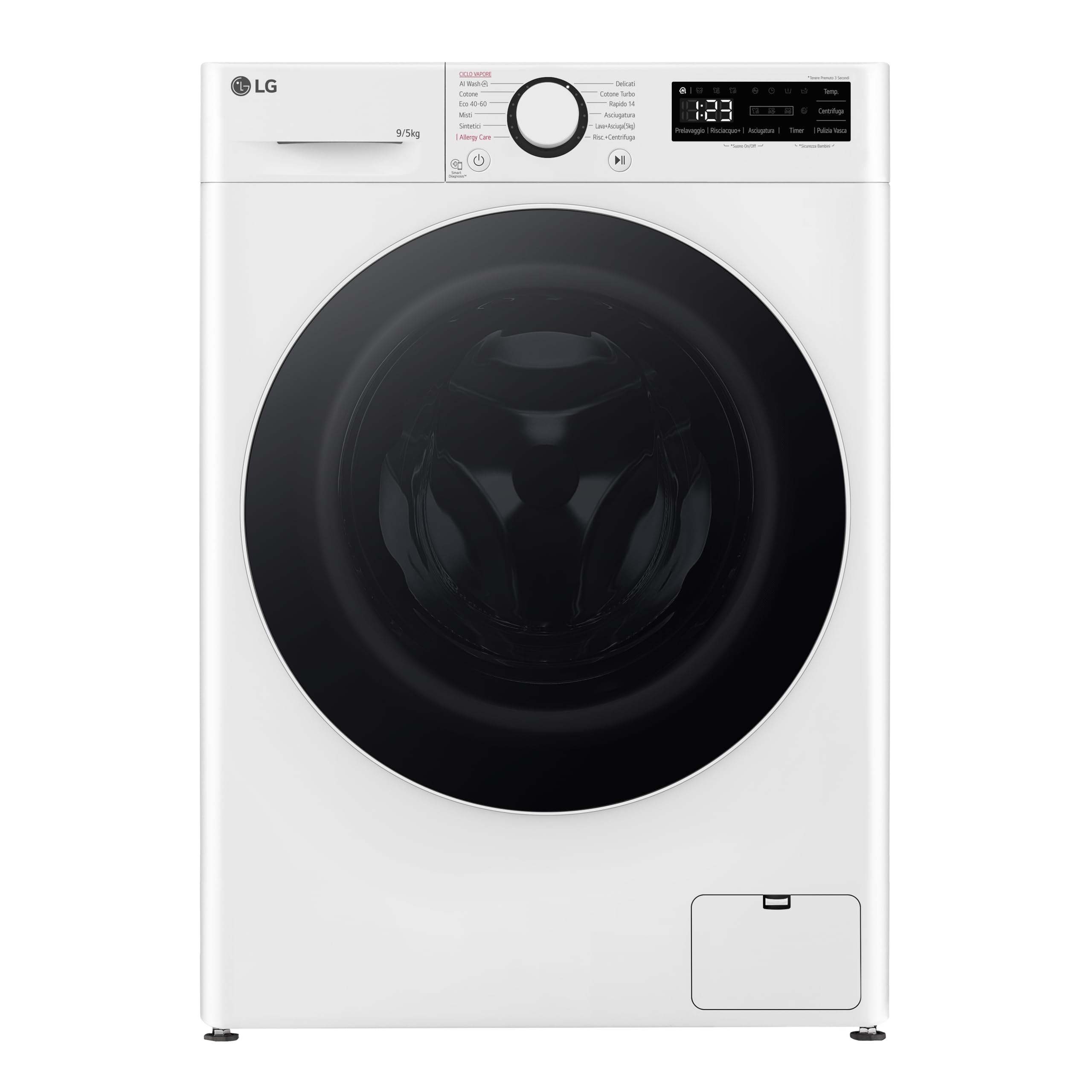 LG D2R5S09TSWW Lavasciuga 9.5 kg, Classe A-10%/E