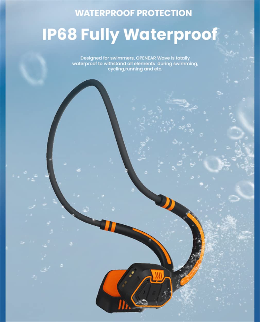 DESAV Bezprzewodowe słuchawki Bluetooth z przewodnictwem kostnym, wodoszczelne IP68, sportowe słuchawki z otwartym uchem z mikrofonem HD stereo i pamięcią 16 G, do biegania, jazdy na rowerze,
