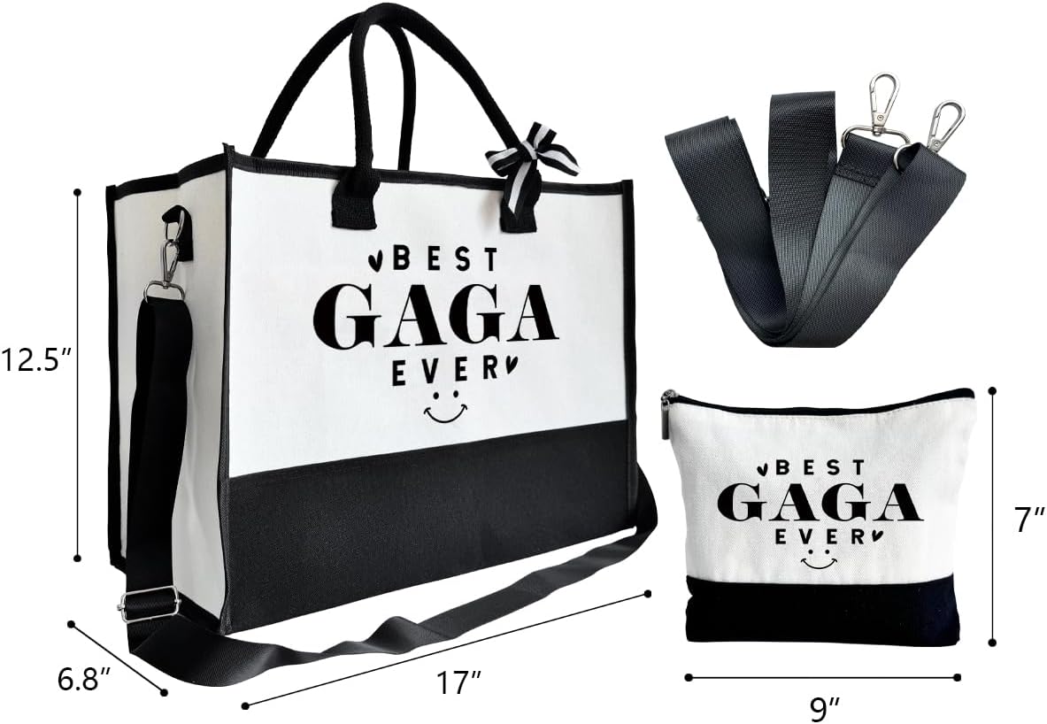 Gift for Best Gaga Ever - Canvas Beach Tote for Women With Inner Pocket & Make Up Bag - Birthday, Mother's Day, Novelty Present for Grandparents - Image 4