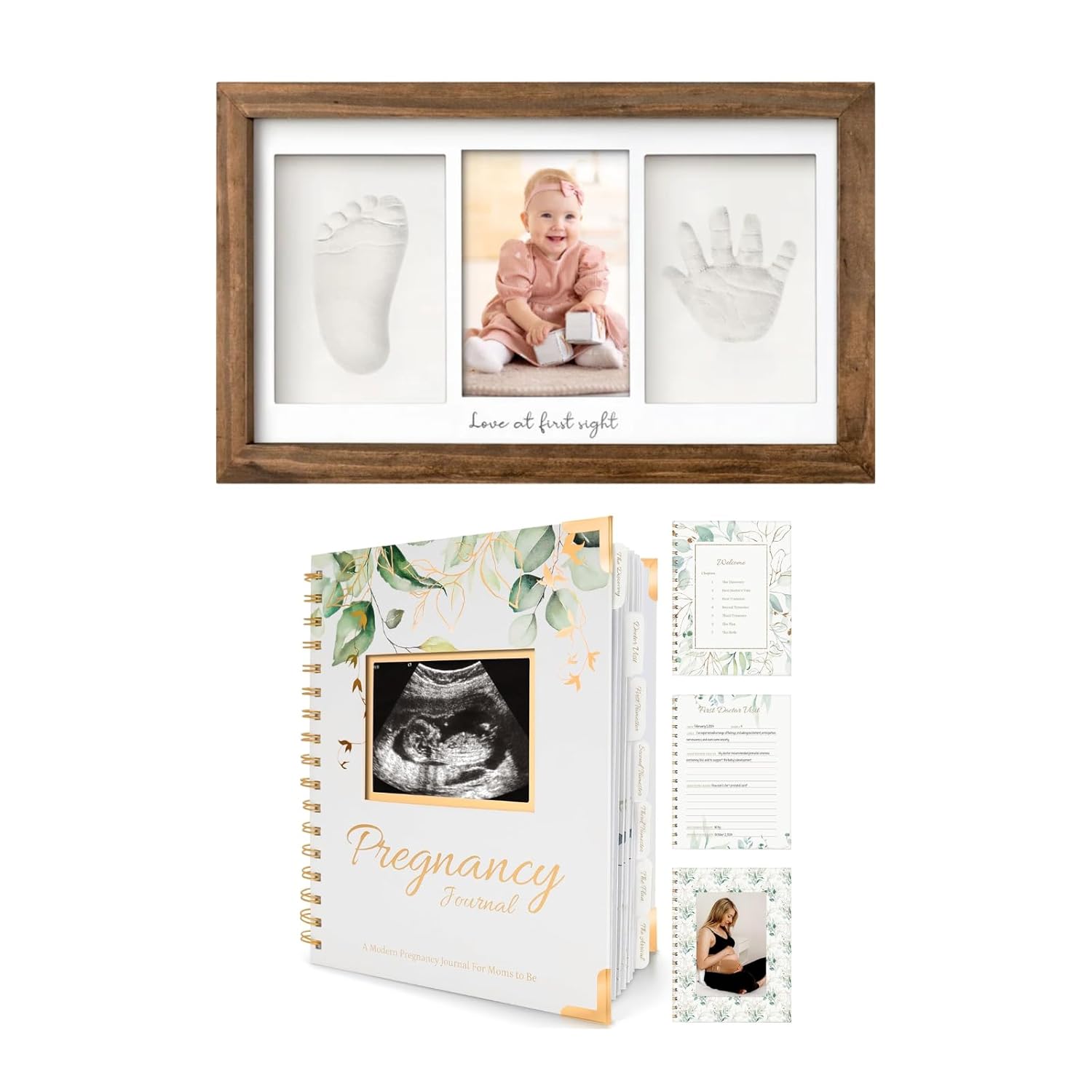 KeaBabies Baby Hand and Footprint Kit and Pregnancy Journal Memory Book - Baby Duo Photo Frame for Newborn - 90 Pages Hardcover Pregnancy Book, Pregnancy Planner Journals