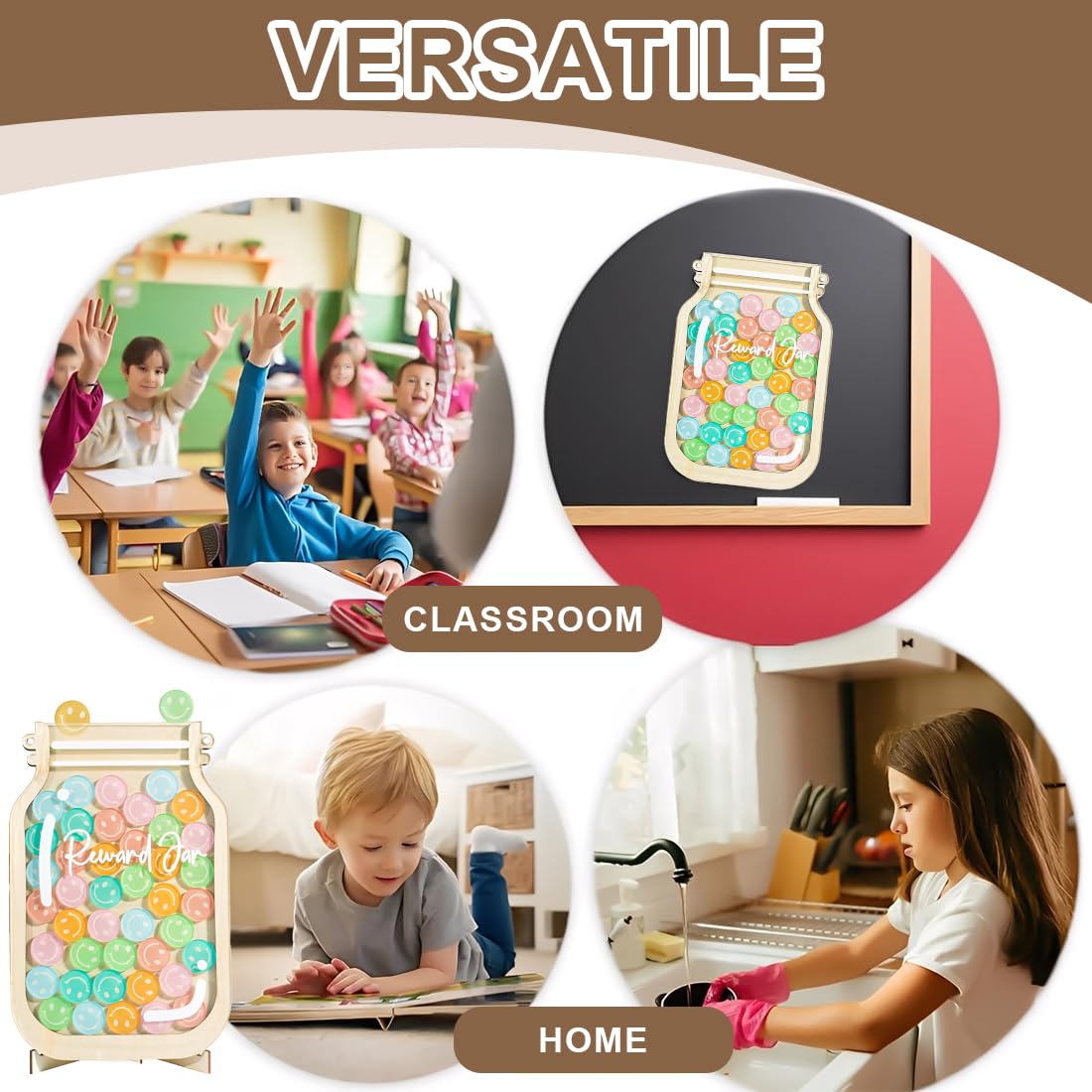 GXGM 1 Pezzo Tabella delle Ricompense per Bambini,Barattolo di Ricompensa per Bambini,Per Punti Ricompensa Studio,Barattolo Ricompensa Autodisciplina,Ornamenti in Legno (Faccia Sorridente)