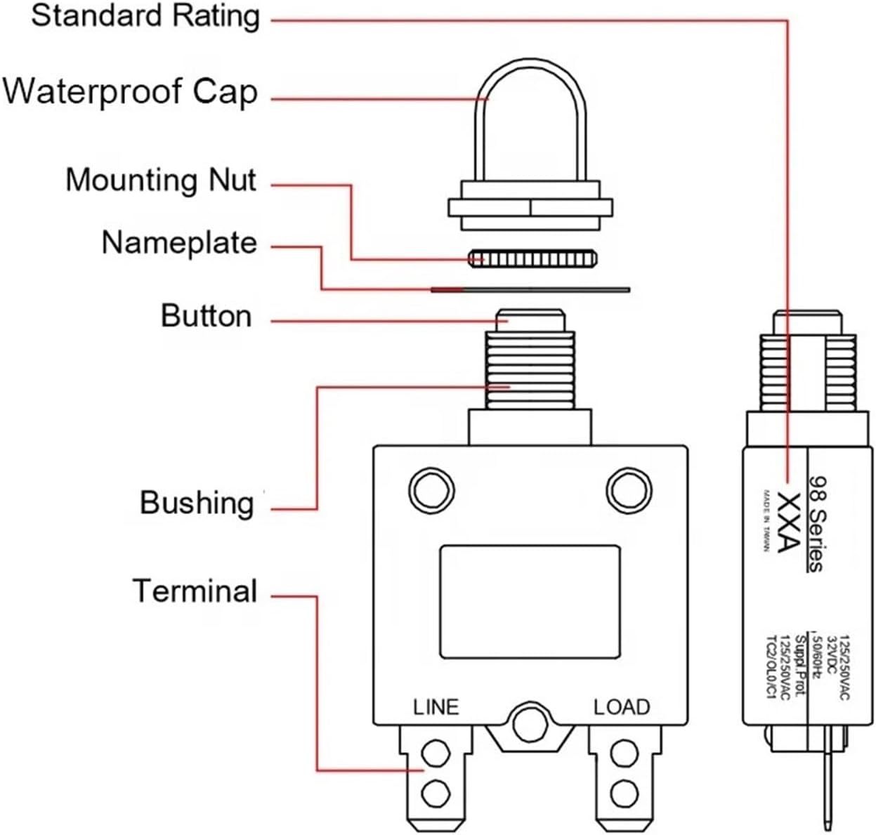 Thermal Circuit Breakers, Manual Reset Overload Protector 98-12A 3A-50A Breaker Straight/Screw Mini(5a)