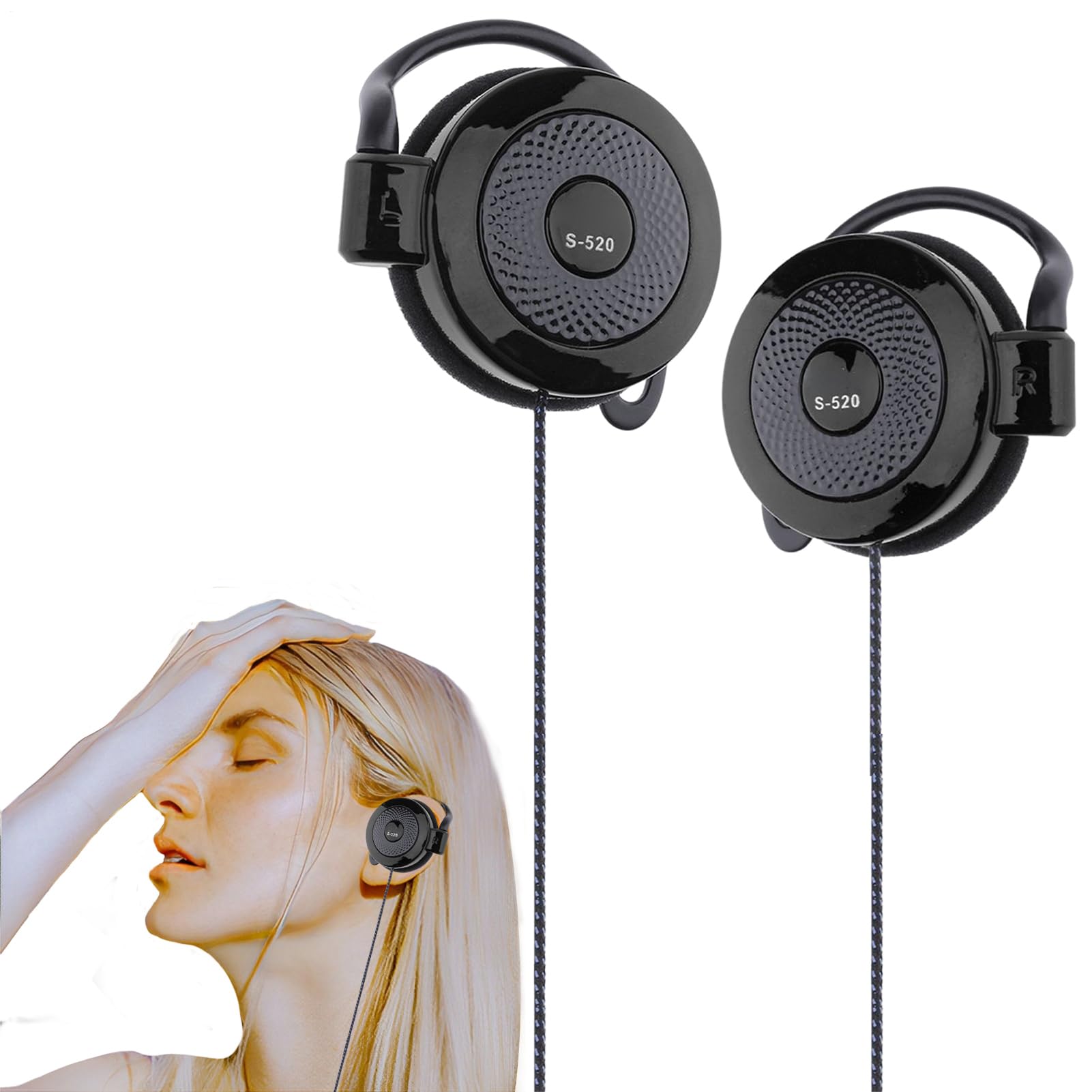 Wired Clip Headphones – Over Ear Earphones, Stereo Audio Earbuds | Workout Running Earphones for Phones, MP4 Player Compatible Headset, Clip Type for