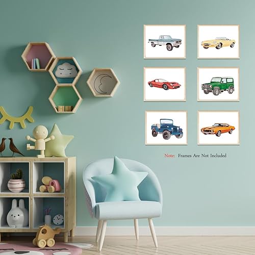 Miniatura 4 de XUOIAYNB Impresiones artísticas clásicas de acuarela para automóvil, diseño retro de auto todoterreno (8 x 10 x 6 unidades, sin marco), obra de arte