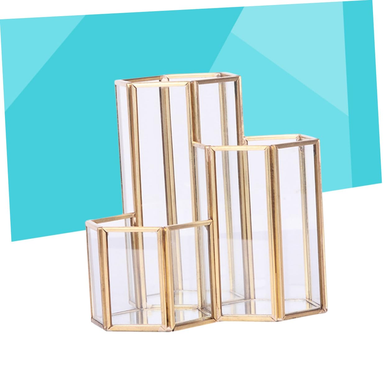 jojofuny Porte-crayons Hexagonal en Verre Doré, Décoration de Bureau Légère