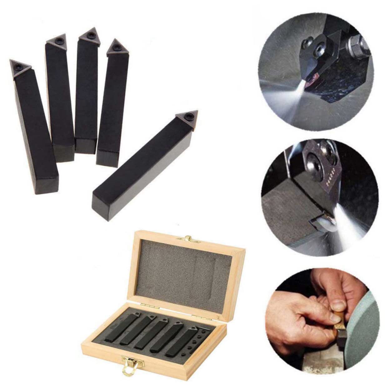 DOITOOL 5 Piezas Herramientas De Torneado De Carburo Herramientas De Torno De Carburo Torno Aburrido Herramienta Ferramentas Cubertería Métrico De Madera Sujetador De